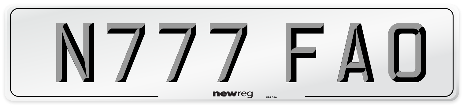 N777 FAO Number Plate from New Reg